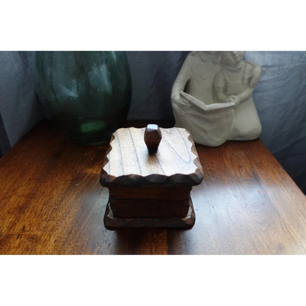 Vintage hand carved‎ trinket box with lid wooden jewelry box